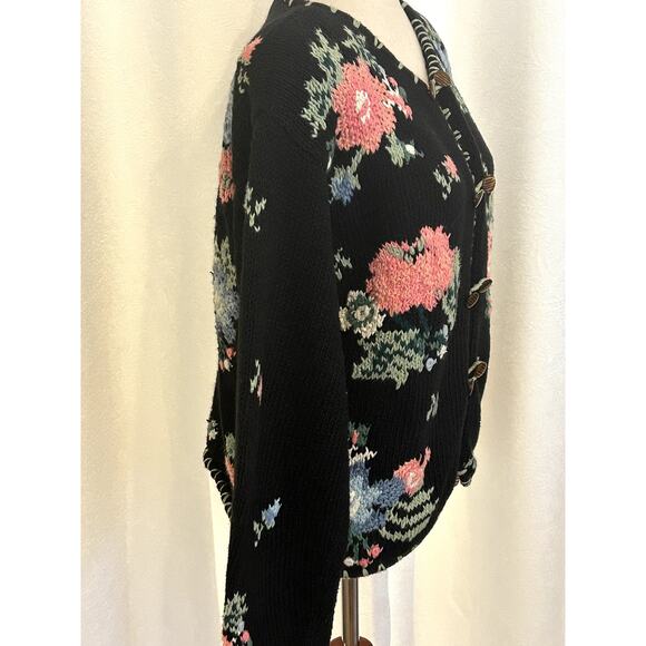Gorgeous Hand Knit Floral Cotton Blend Cardigan Y2K Paris Sports Club 20… - Picture 9 of 11